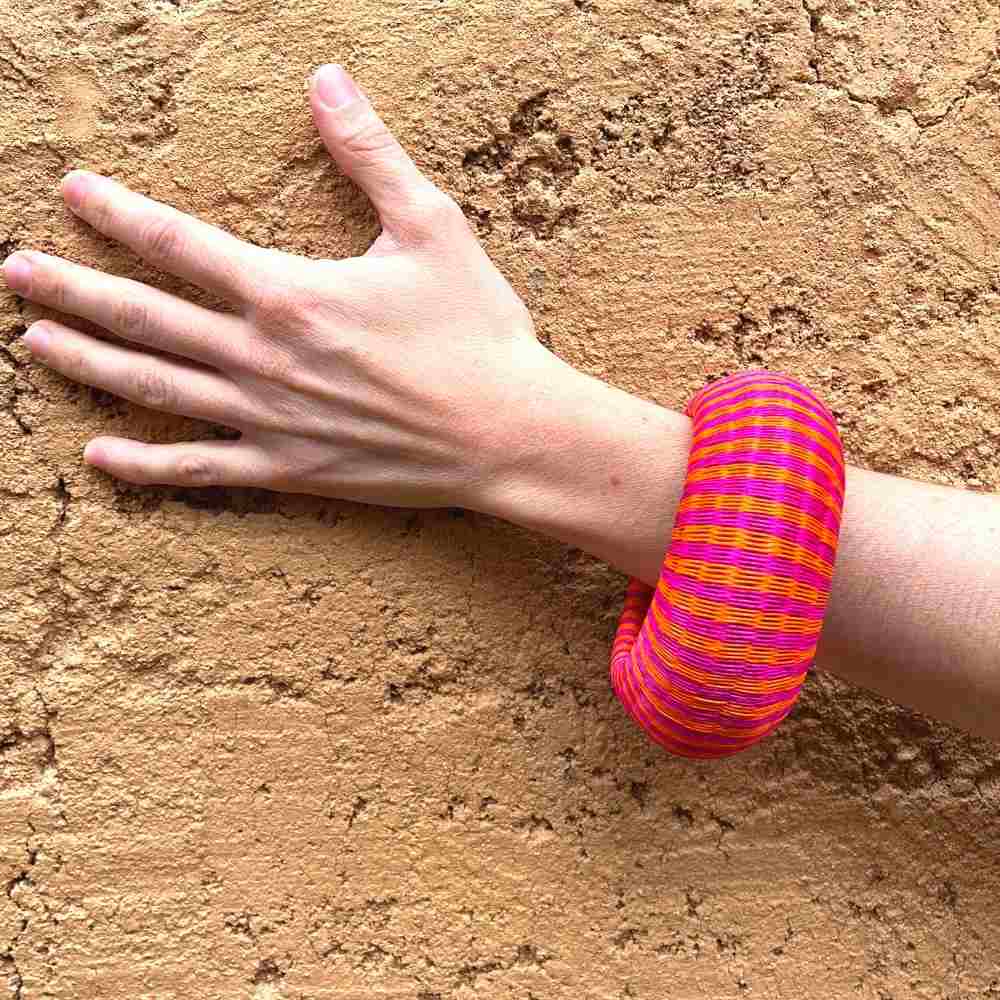 Wide Bracelet Pink Zebra - Natural Werregue Fibers