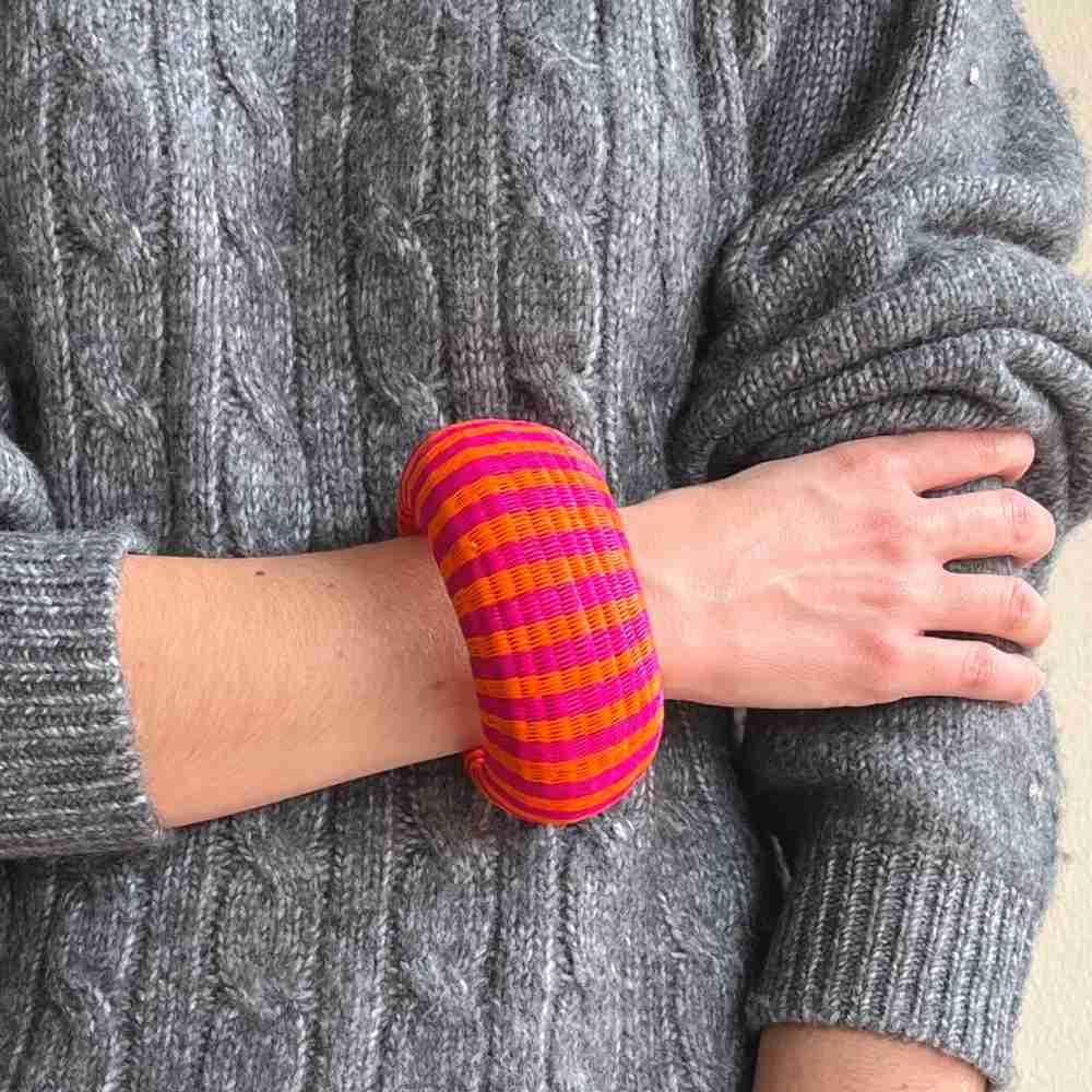 Wide Bracelet Pink Zebra - Natural Werregue Fibers