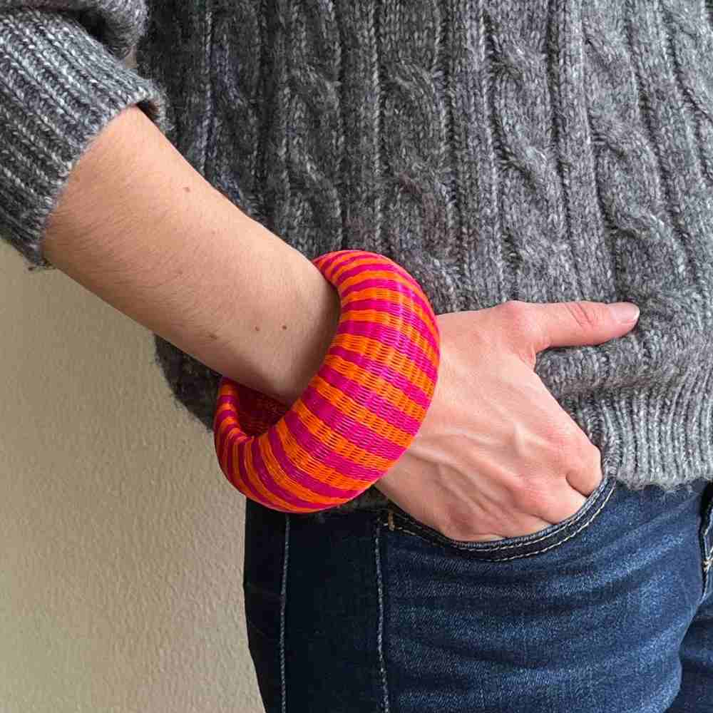 Wide Bracelet Pink Zebra - Natural Werregue Fibers