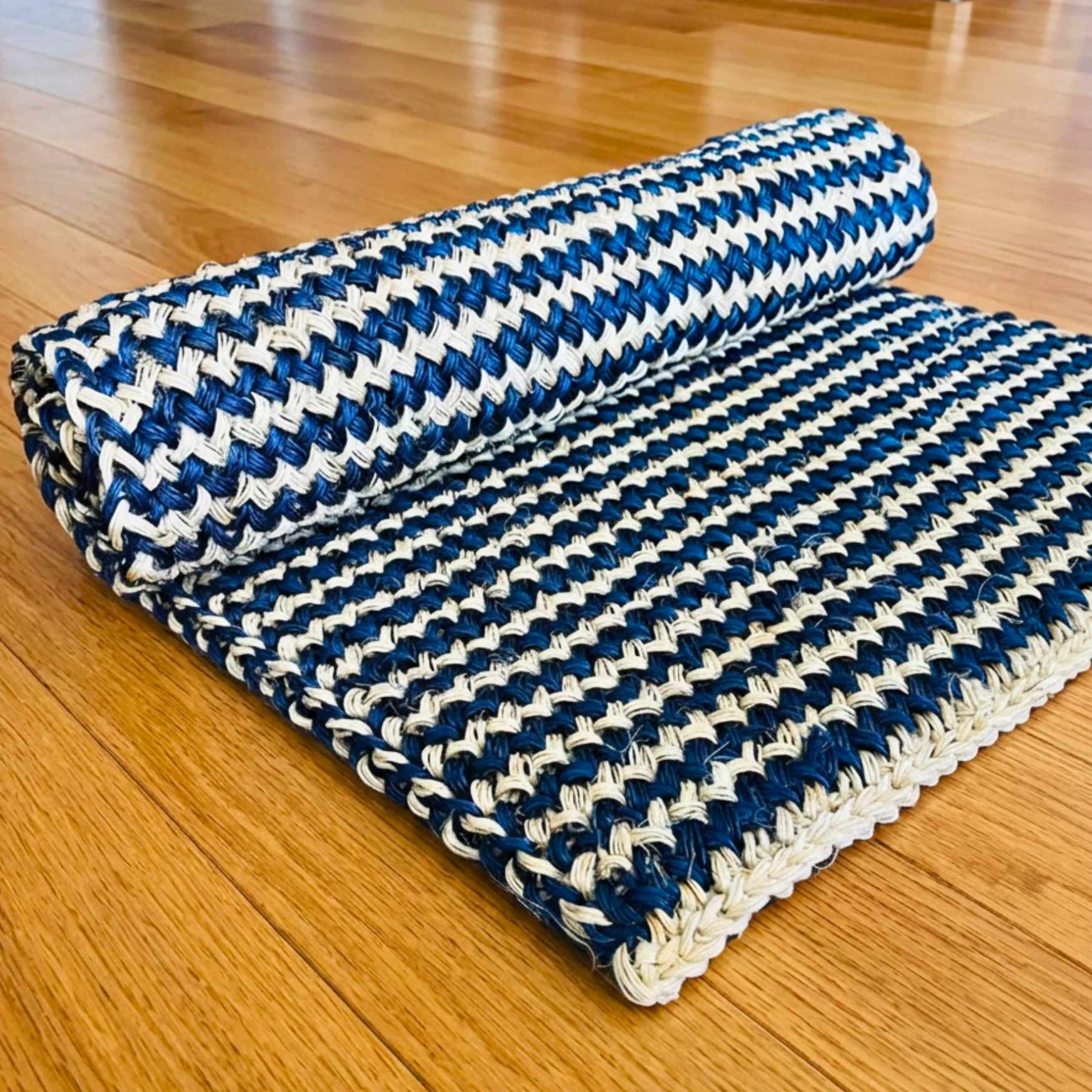 natural sisal nautic blue stripes rug