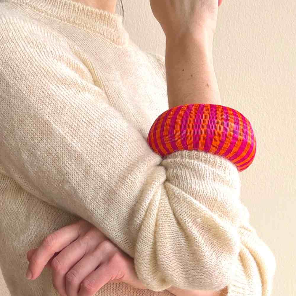 Wide Bracelet Pink Zebra - Natural Werregue Fibers